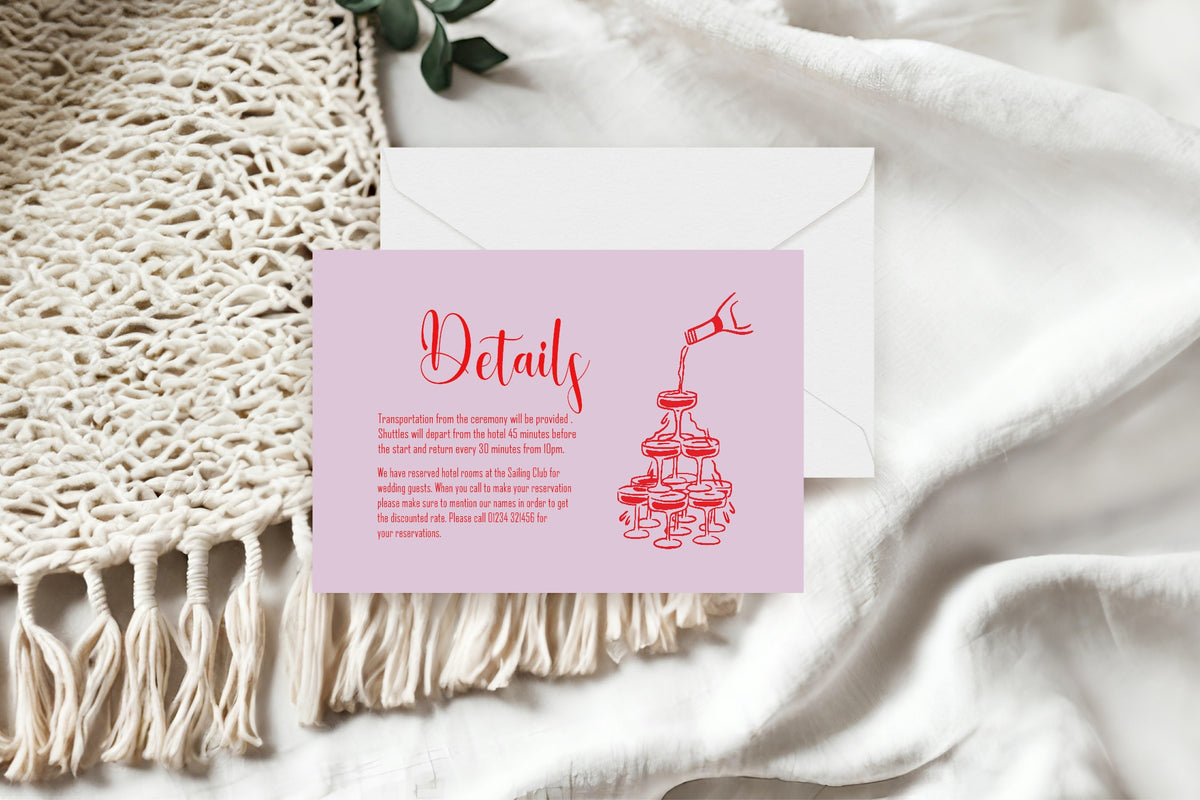 Pink & Red Champagne Enclosure Details Cards