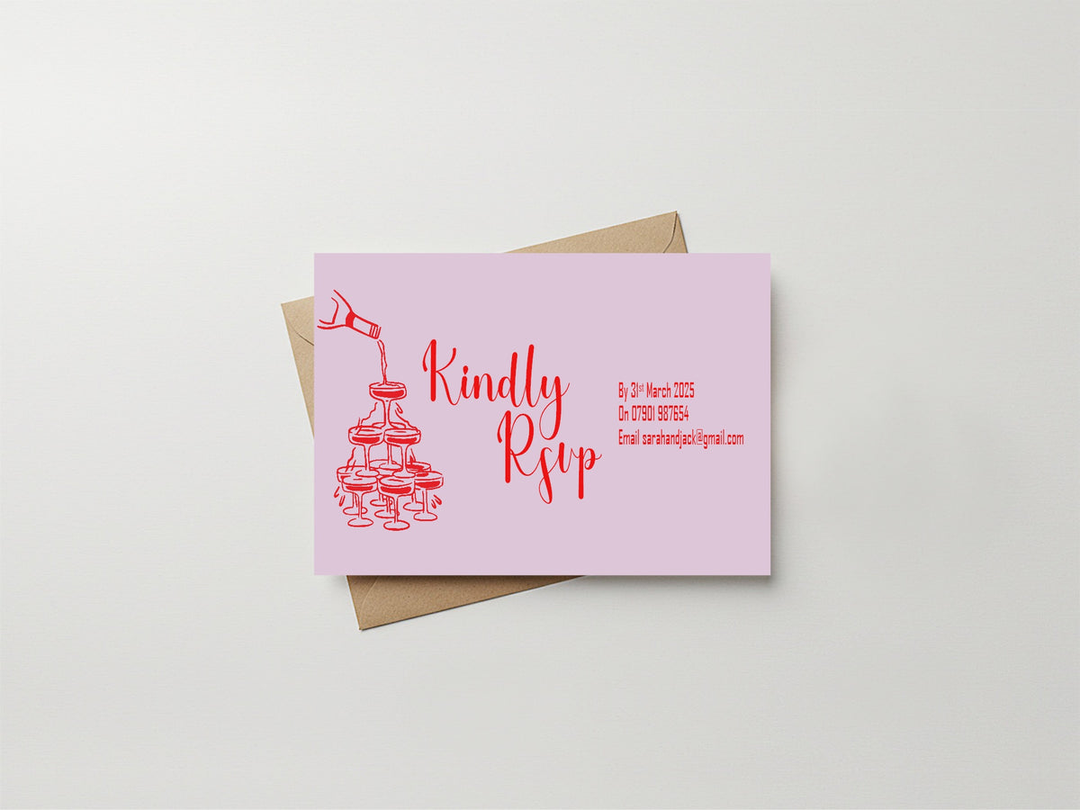 Pink & Red Champagne RSVP Cards