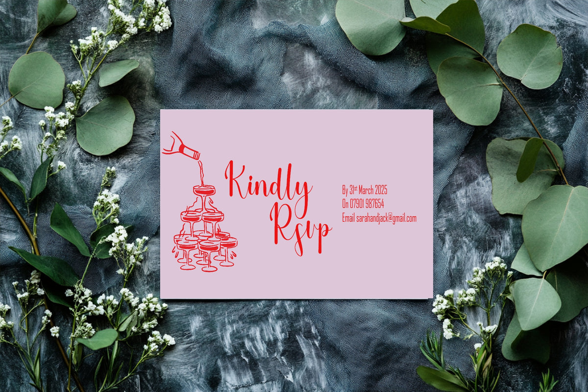 Pink & Red Champagne RSVP Cards lifestyle display