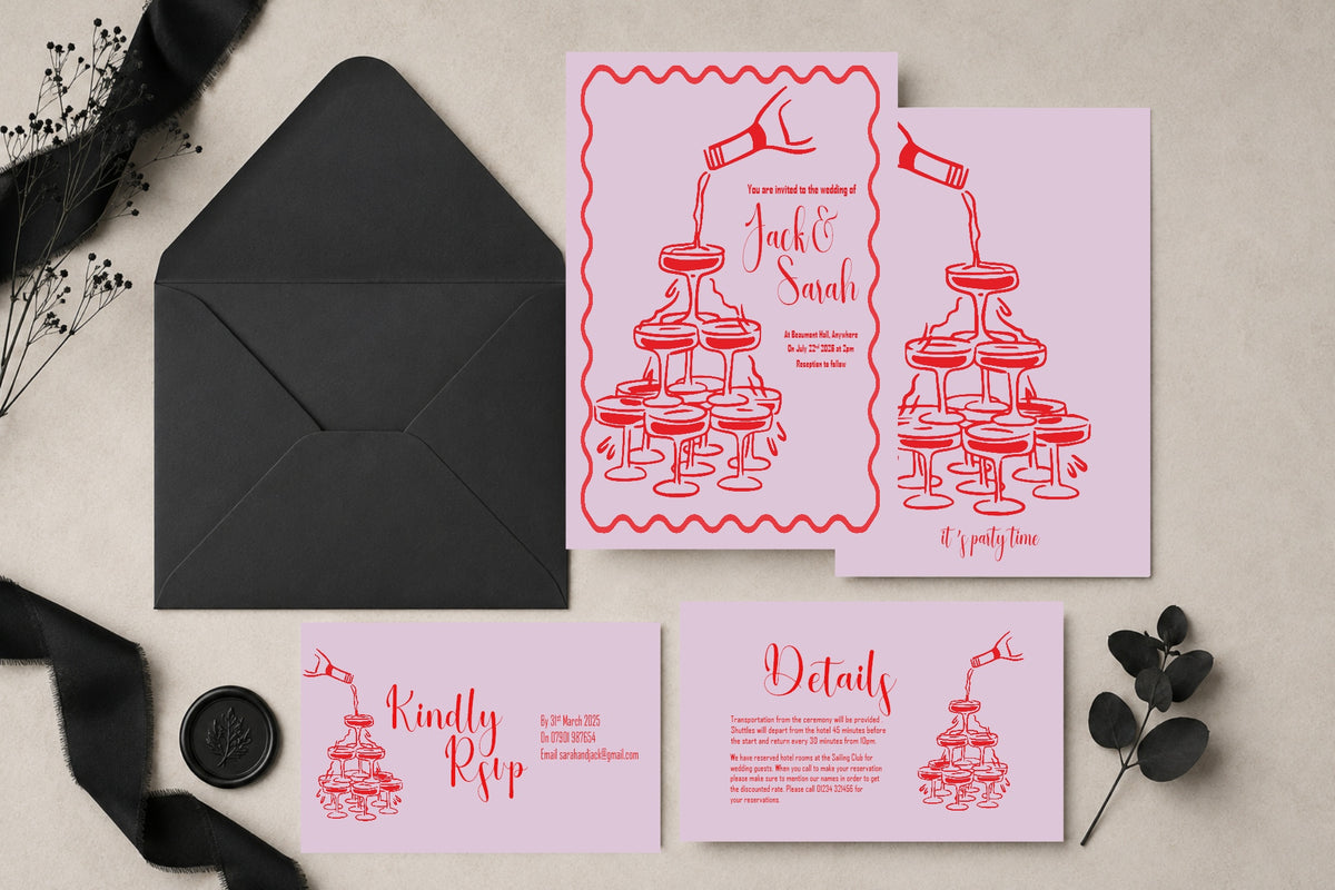 Pink & Red Champagne Invitation Suite