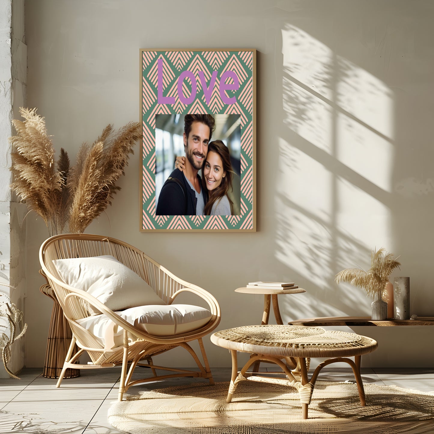 Geometric Green & Pink Love Photo Print