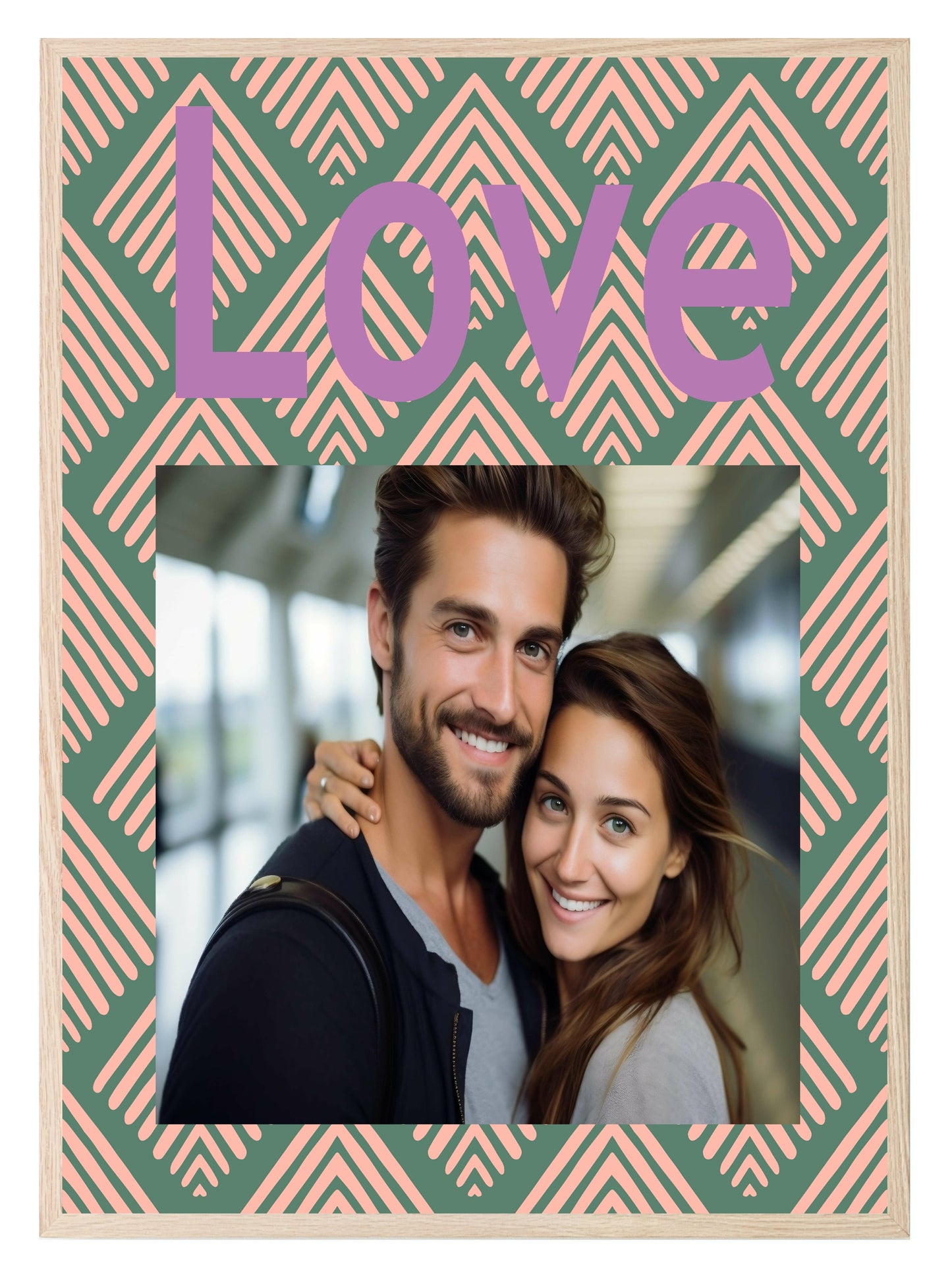 Geometric Green & Pink Love Photo Print