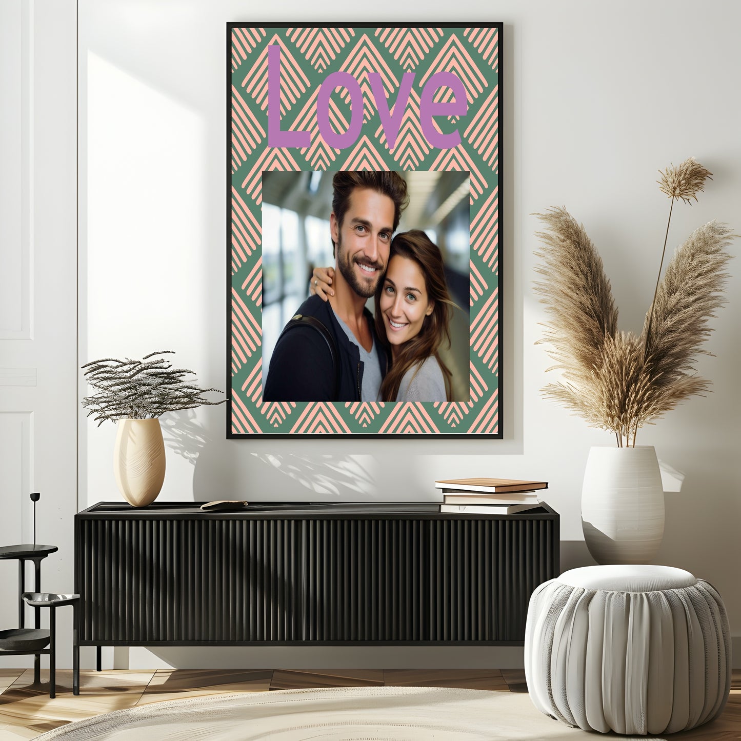 Geometric Green & Pink Love Photo Print