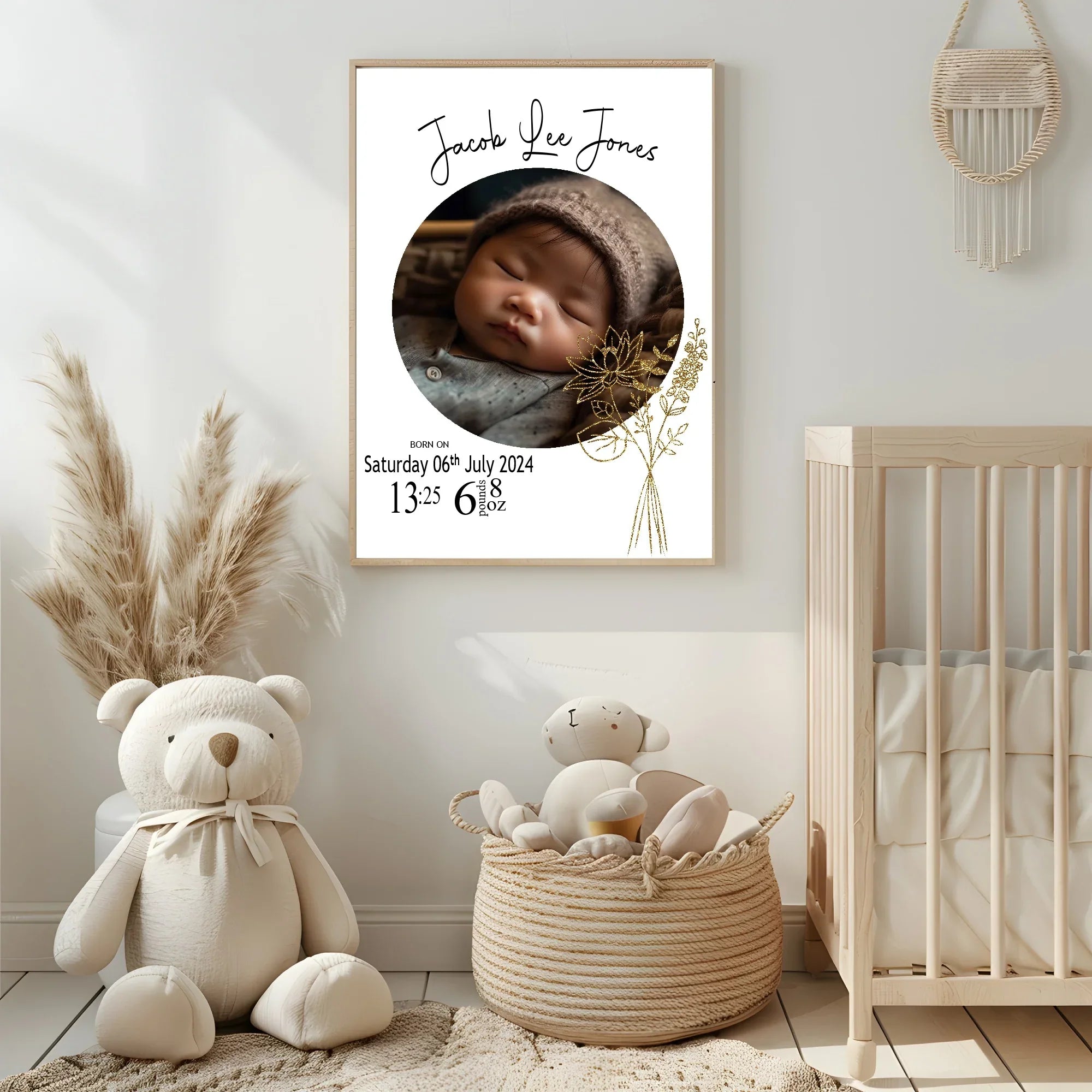 Personalised Birth Flower Birth Details Photo Print | Black Or White - Larosier Prints