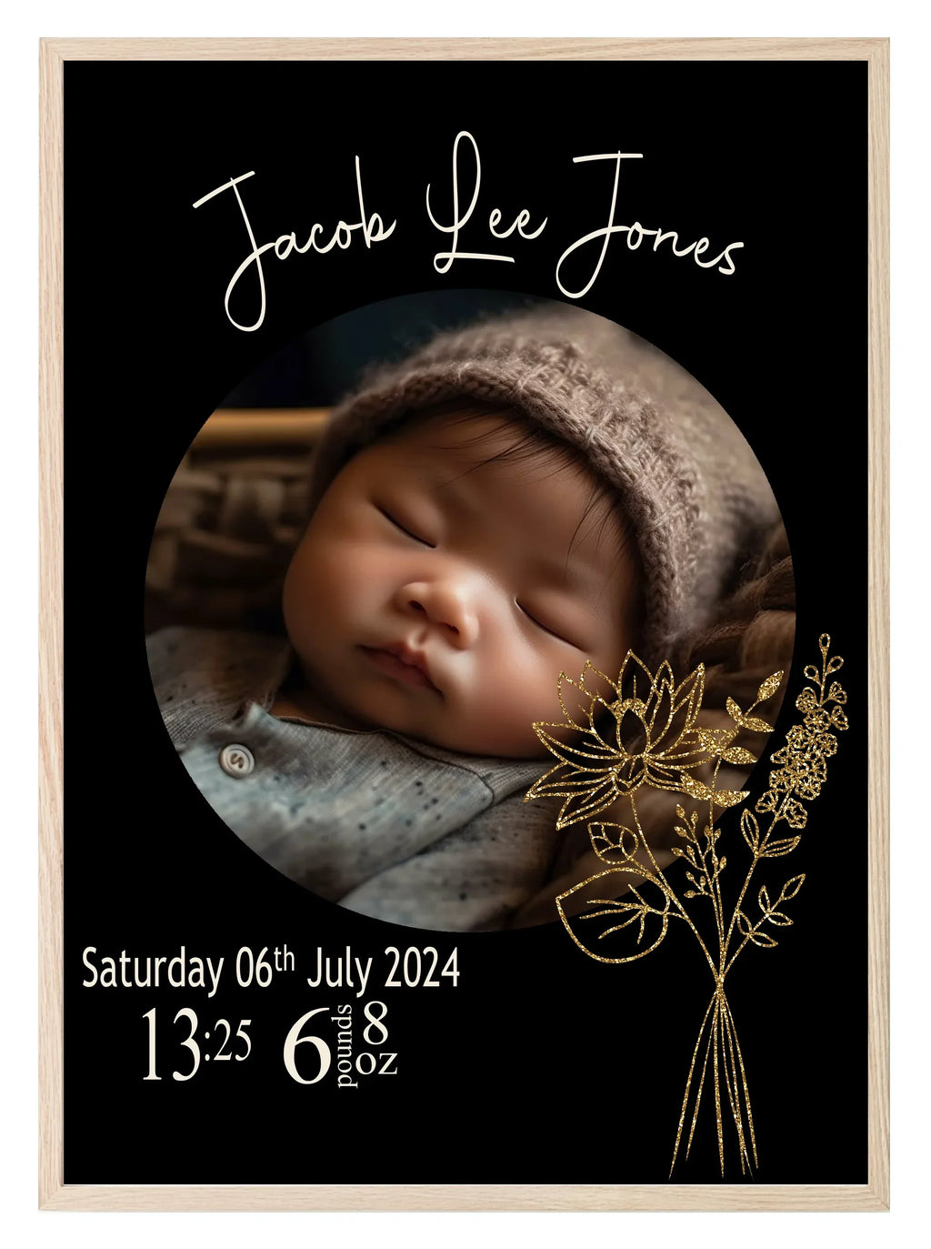 Personalised Birth Flower Birth Details Photo Print | Black Or White - Larosier Prints