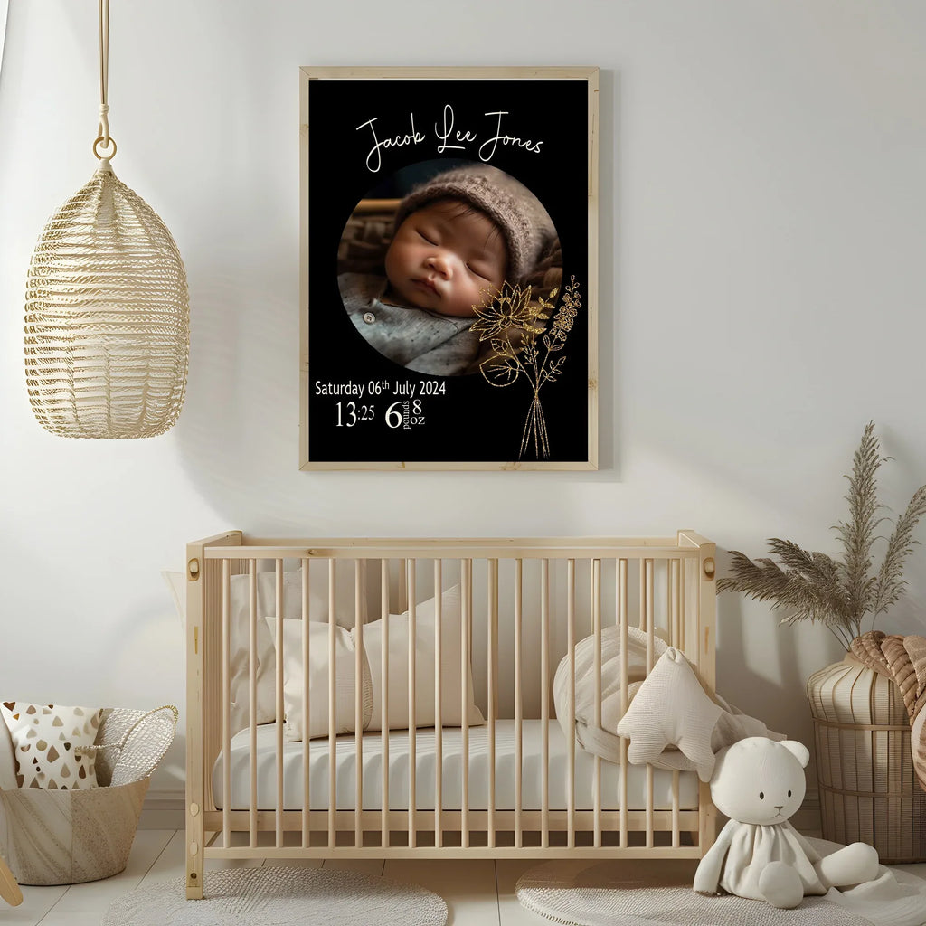Personalised Birth Flower Birth Details Photo Print | Black Or White - Larosier Prints