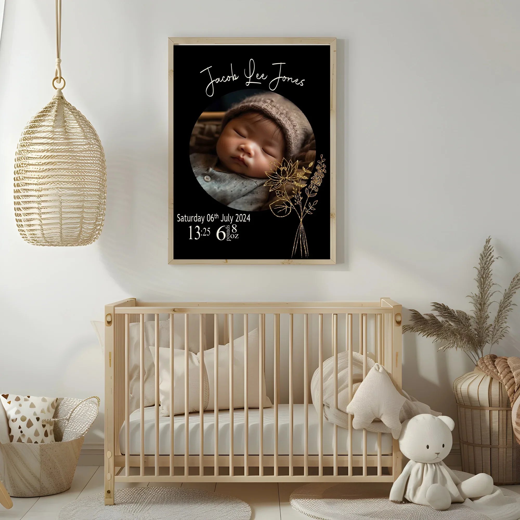 Personalised Birth Flower Birth Details Photo Print | Black Or White - Larosier Prints