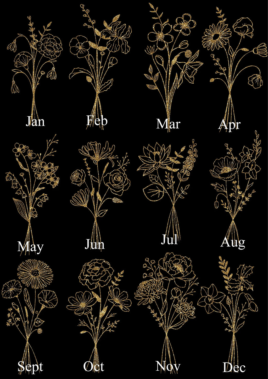 Personalised Birth Flower Birth Details Photo Print | Black Or White - Larosier Prints