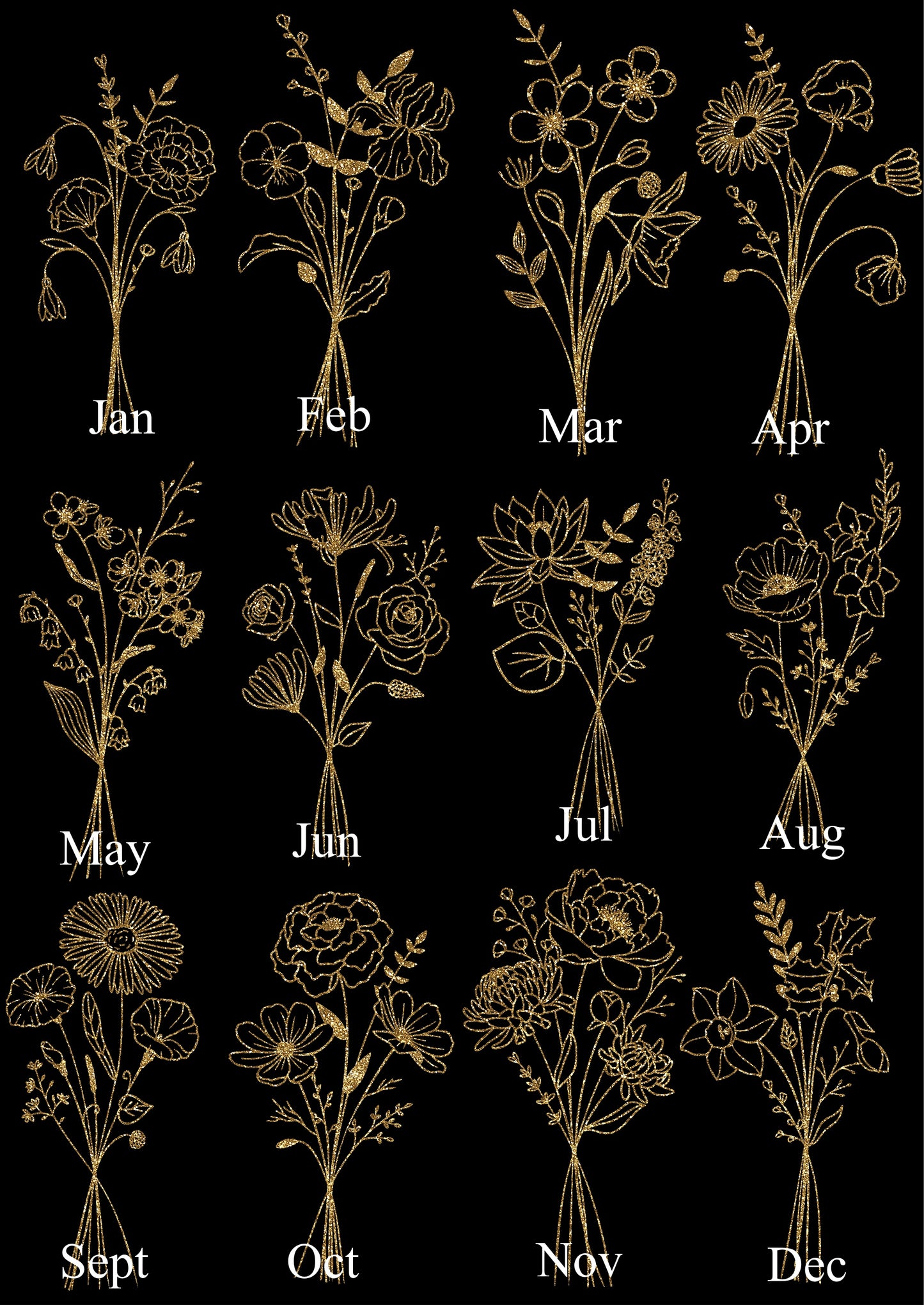 Personalised Birth Flower Birth Details Photo Print | Black Or White