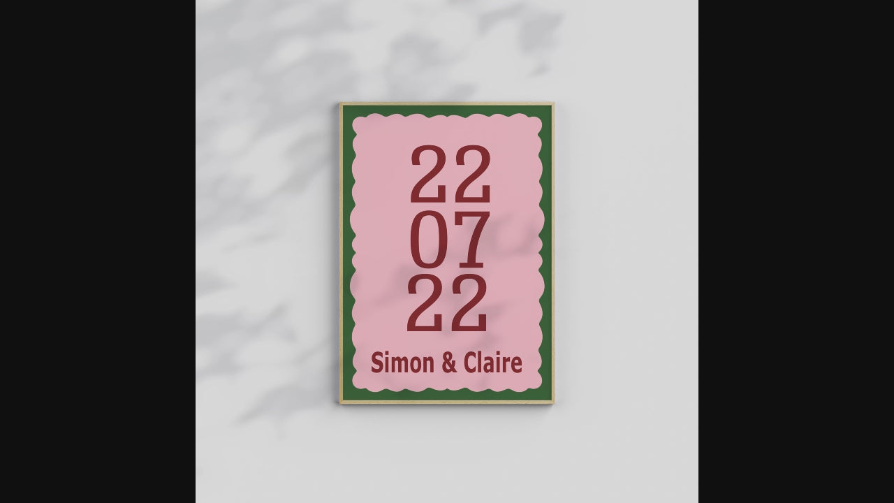 Personalised Date and Names Print | Anniversary Wall Art | Pink, Red and Green Print