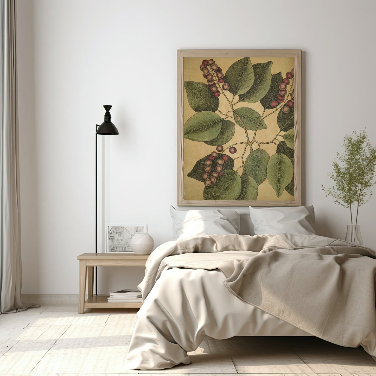 Red berries & Leaf Print | Botanical Nature Wall Art