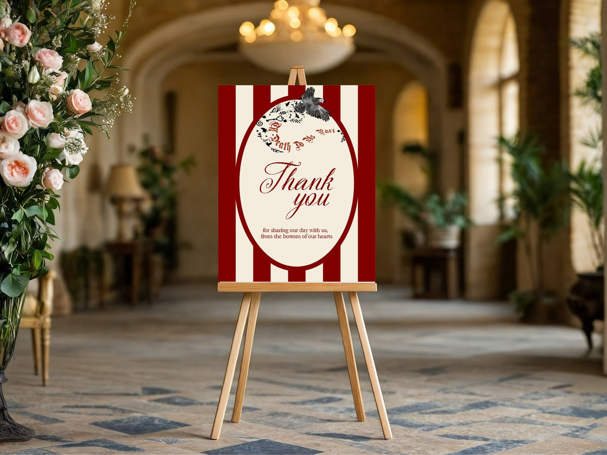 Red Rose & Bird Thank You Sign