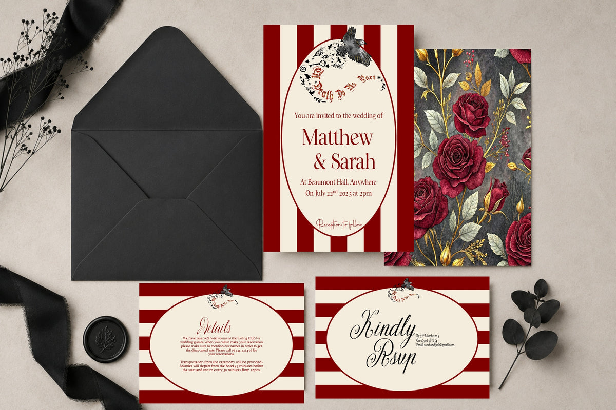 Red Rose & Bird Invitation Suite