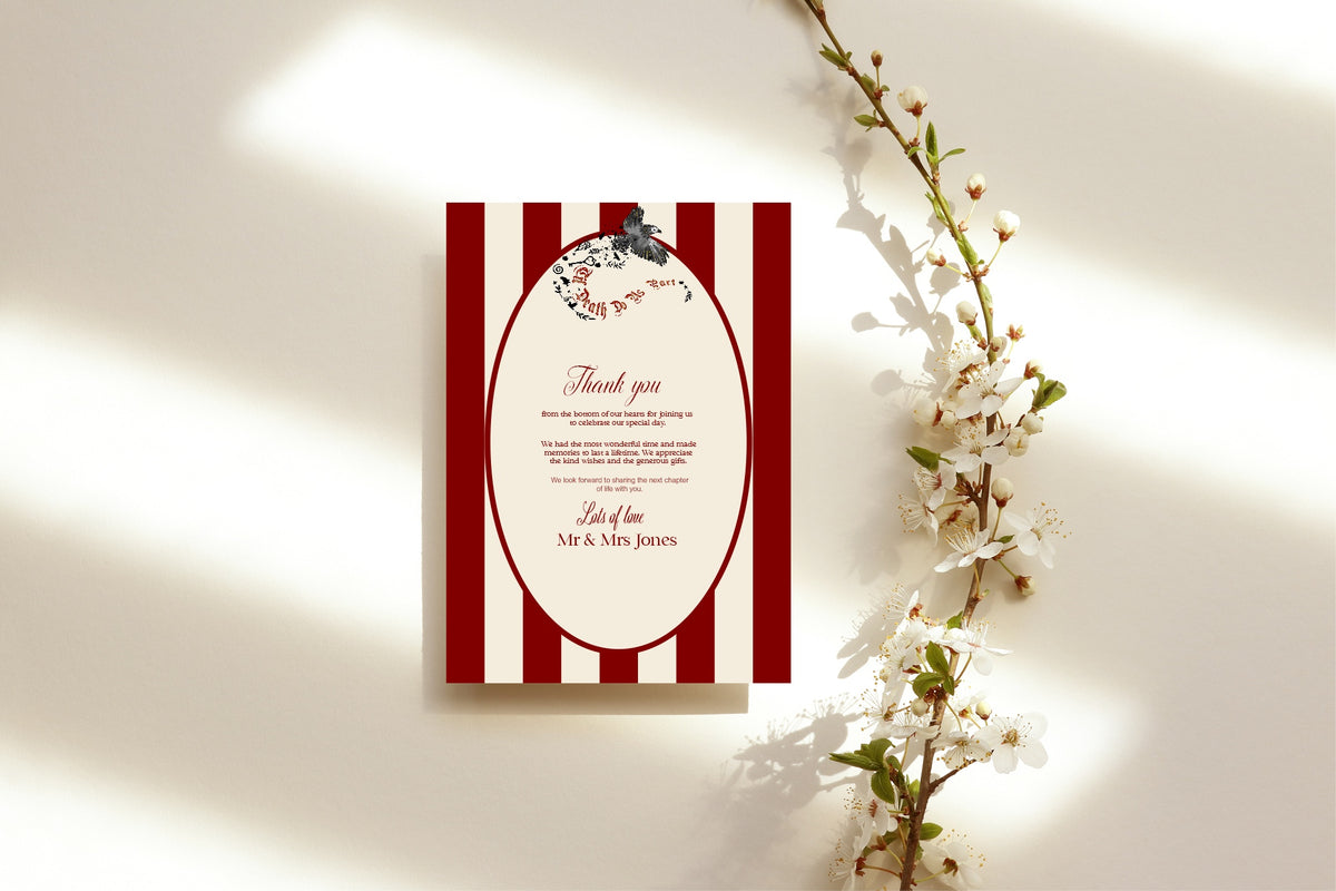 Red Rose & Bird Wedding Thank You Cards | Pack of 10 A6
