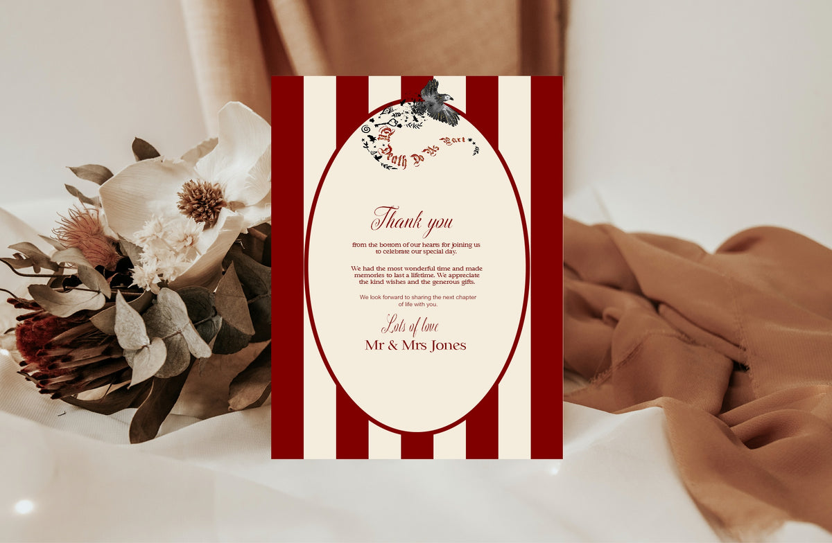 Red Rose & Bird Wedding Thank You Cards | Pack of 10 A6