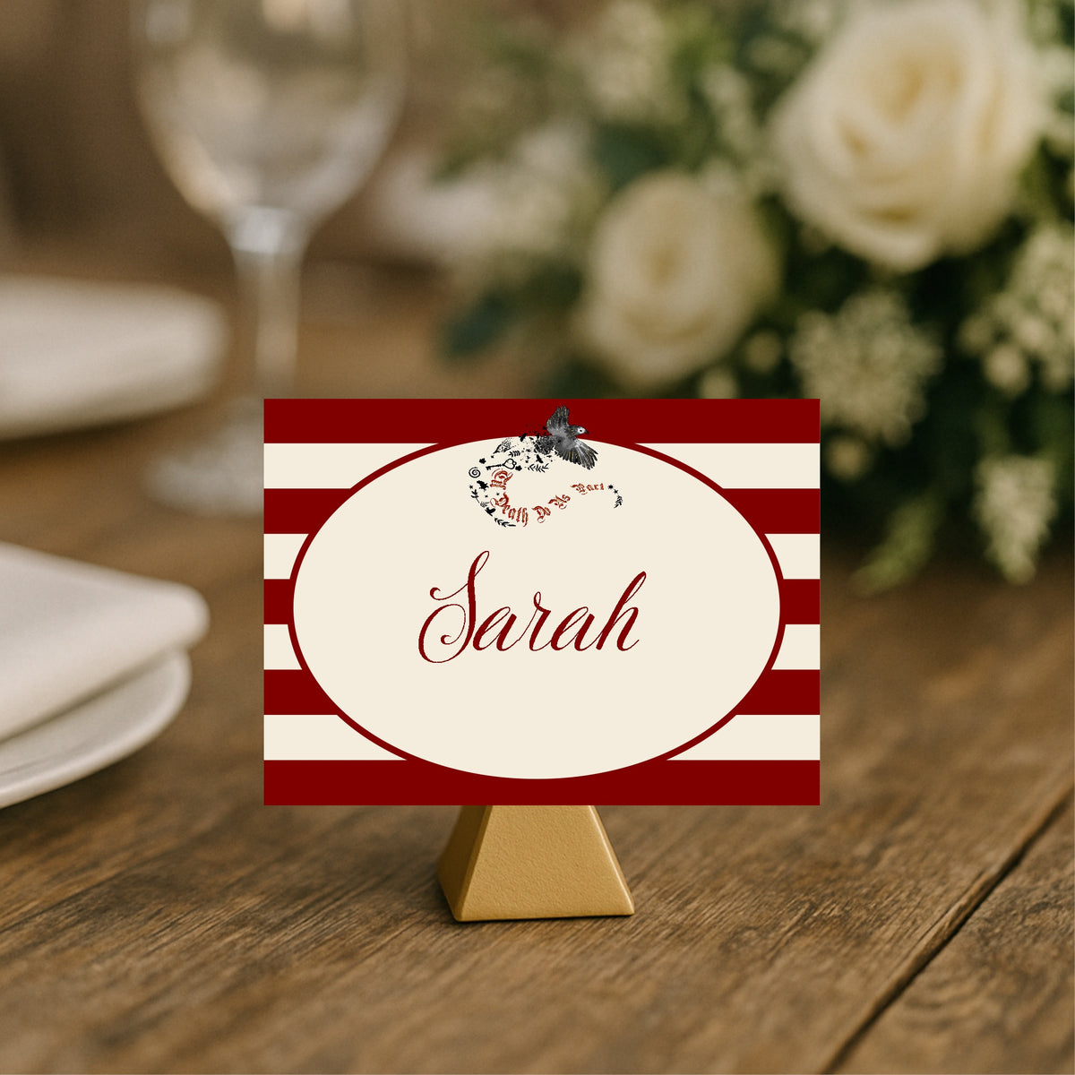 Red Rose & Bird Wedding Place Cards | Pack of 10
