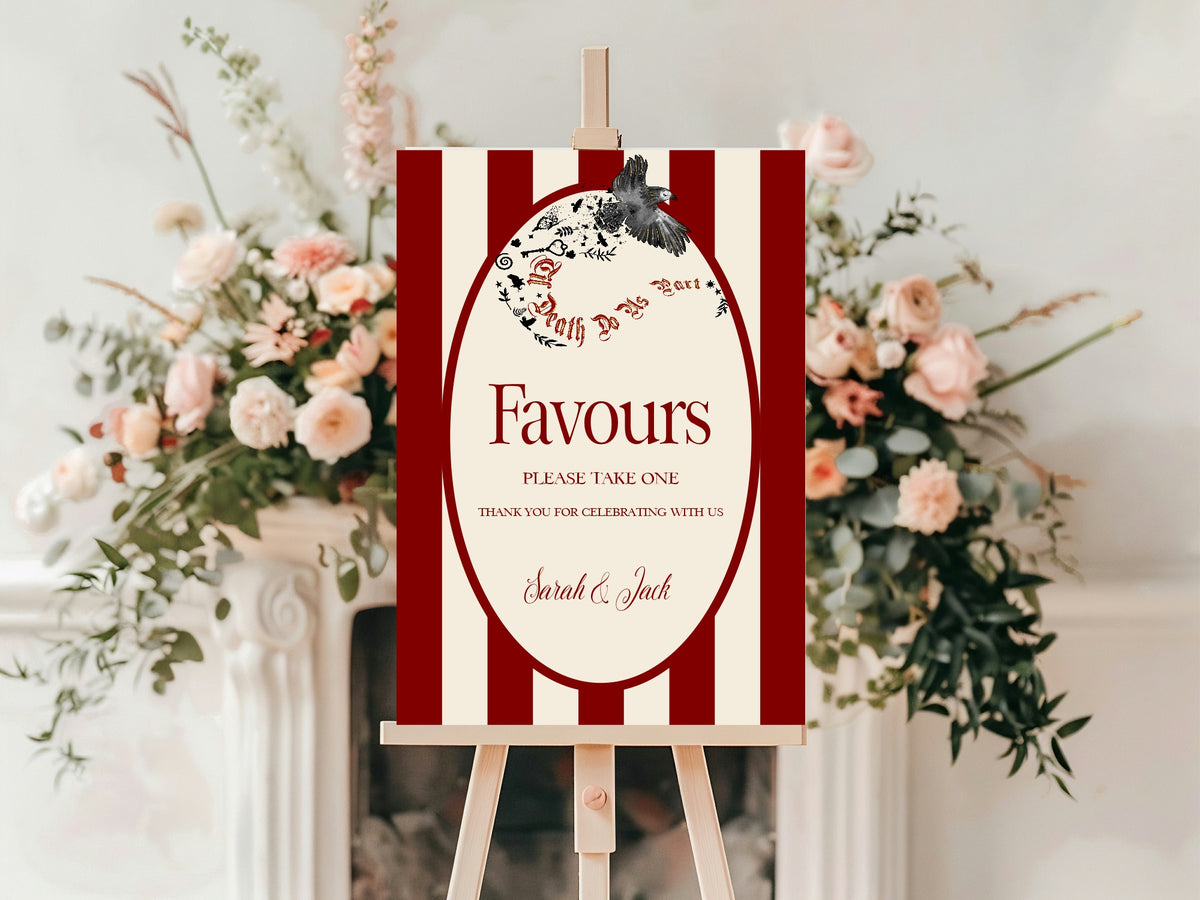 Red Rose & Bird Favours Sign