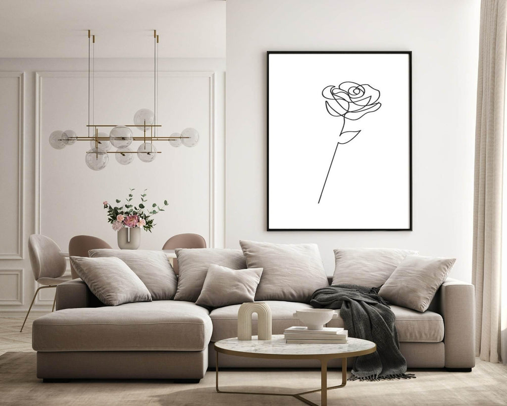 Rose Line Art Print | Monochrome Floral Wall Art - Larosier Prints