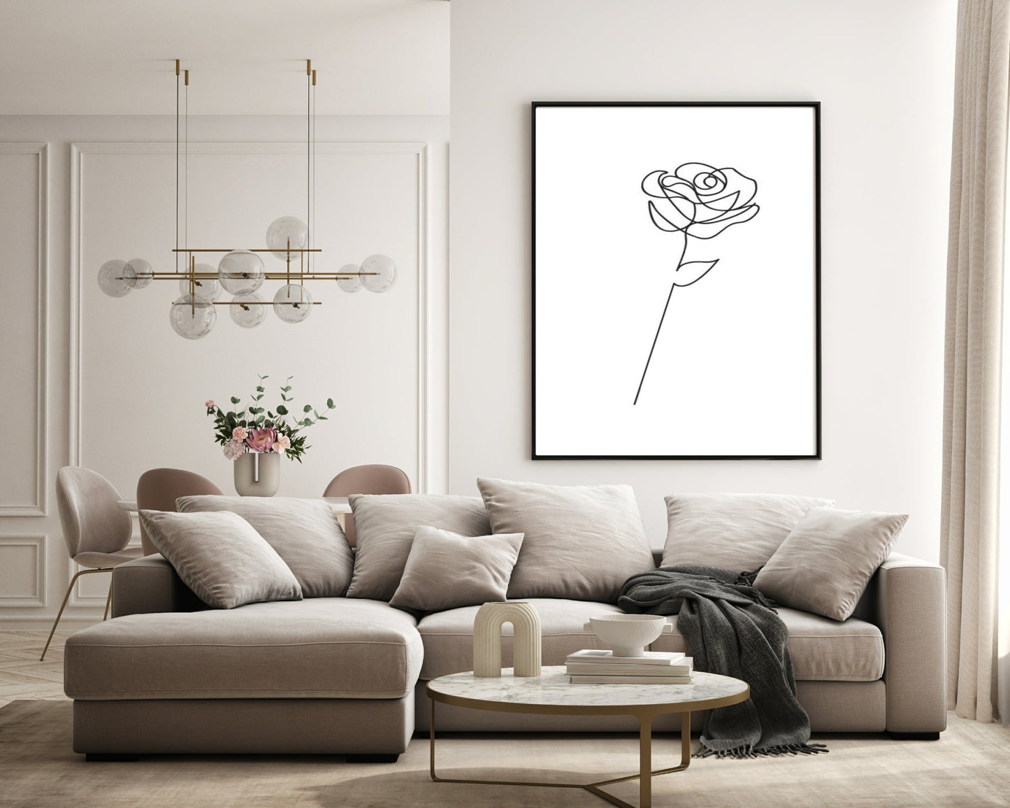 Rose Line Art Print | Monochrome Floral Wall Art