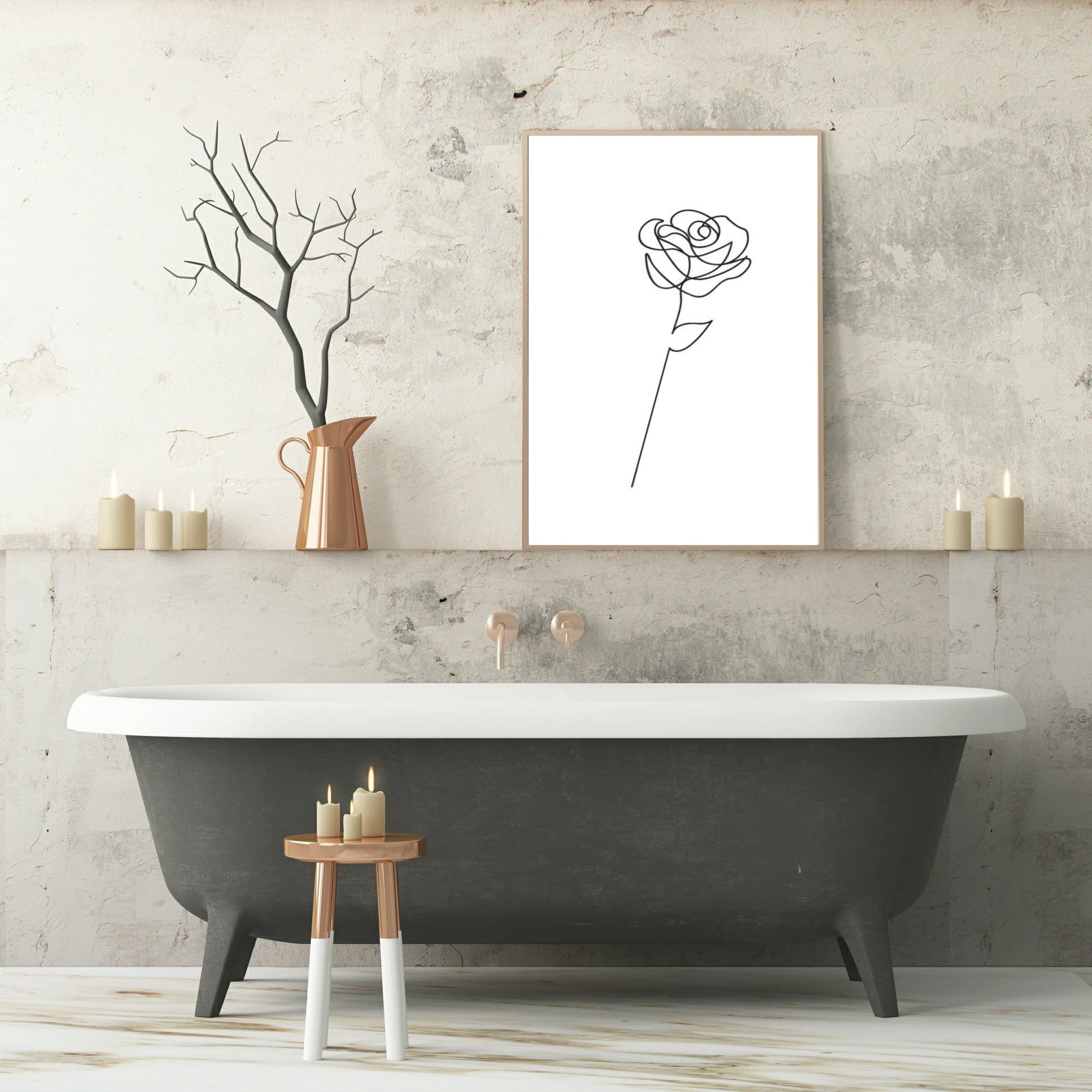 Rose Line Art Print | Monochrome Floral Wall Art