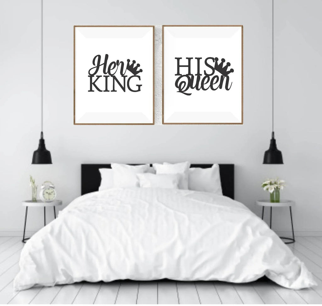 Set of 2 Her King His Queen Prints | Over The Bed Wall Art Set - Larosier Prints