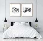 Set of 2 Her King His Queen Prints | Over The Bed Wall Art Set - Larosier Prints