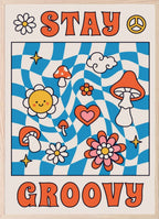Set of 3 70s Inspired Wall Art Prints | Groovy Peace & Happiness Wall Art - Larosier Prints