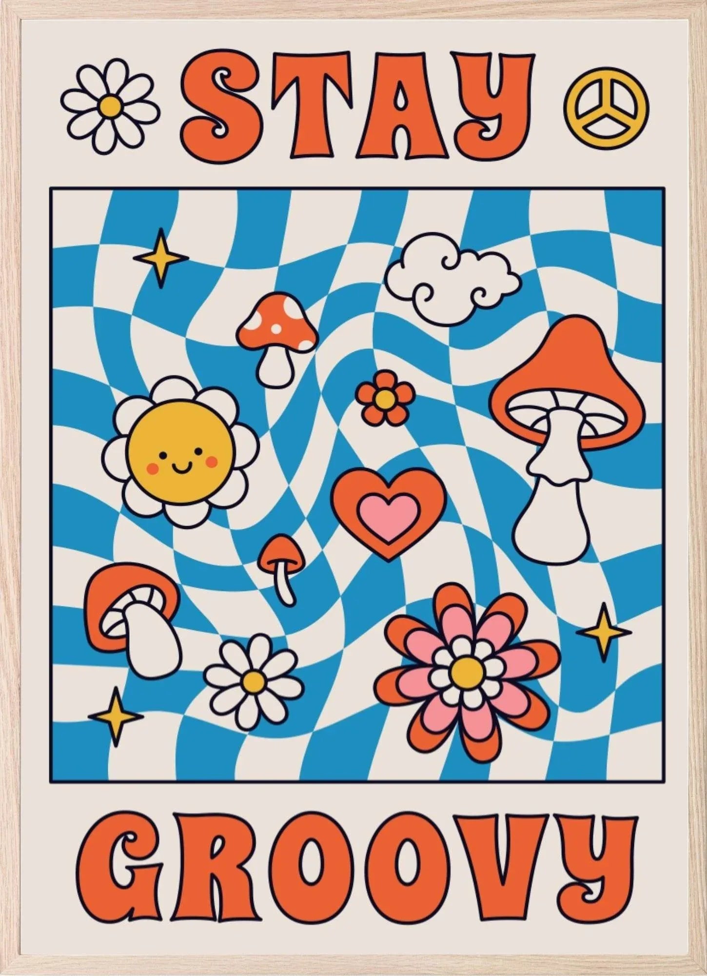Set of 3 70s Inspired Wall Art Prints | Groovy Peace & Happiness Wall Art - Larosier Prints