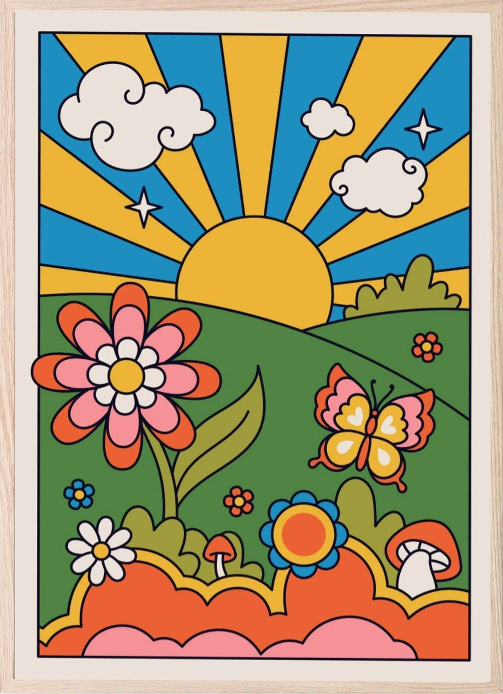 Set of 3 70s Inspired Wall Art Prints | Groovy Peace & Happiness Wall Art - Larosier Prints