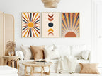 Set Of 3 Abstract Sun and Moon Prints | Celestial Wall Art - Larosier Prints