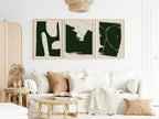 Set of 3 Beige & Green Abstract | Modern Art - Larosier Prints