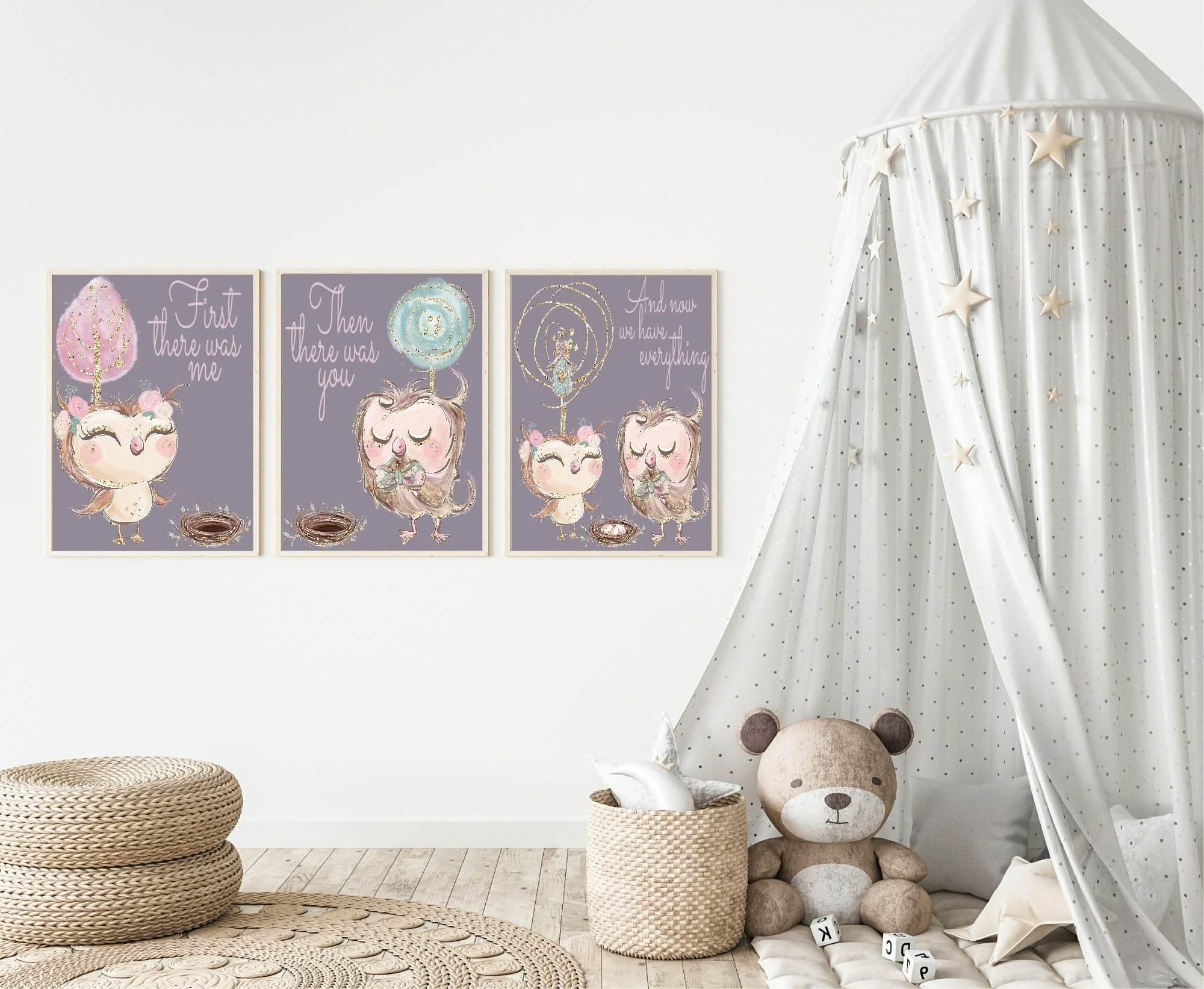 Set Of 3 First There Was Me, Then You, Then Us Prints | Owl | Animal Prints | Nursery Wall Art - Larosier Prints