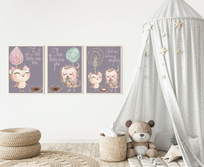 Set Of 3 First There Was Me, Then You, Then Us Prints | Owl | Animal Prints | Nursery Wall Art