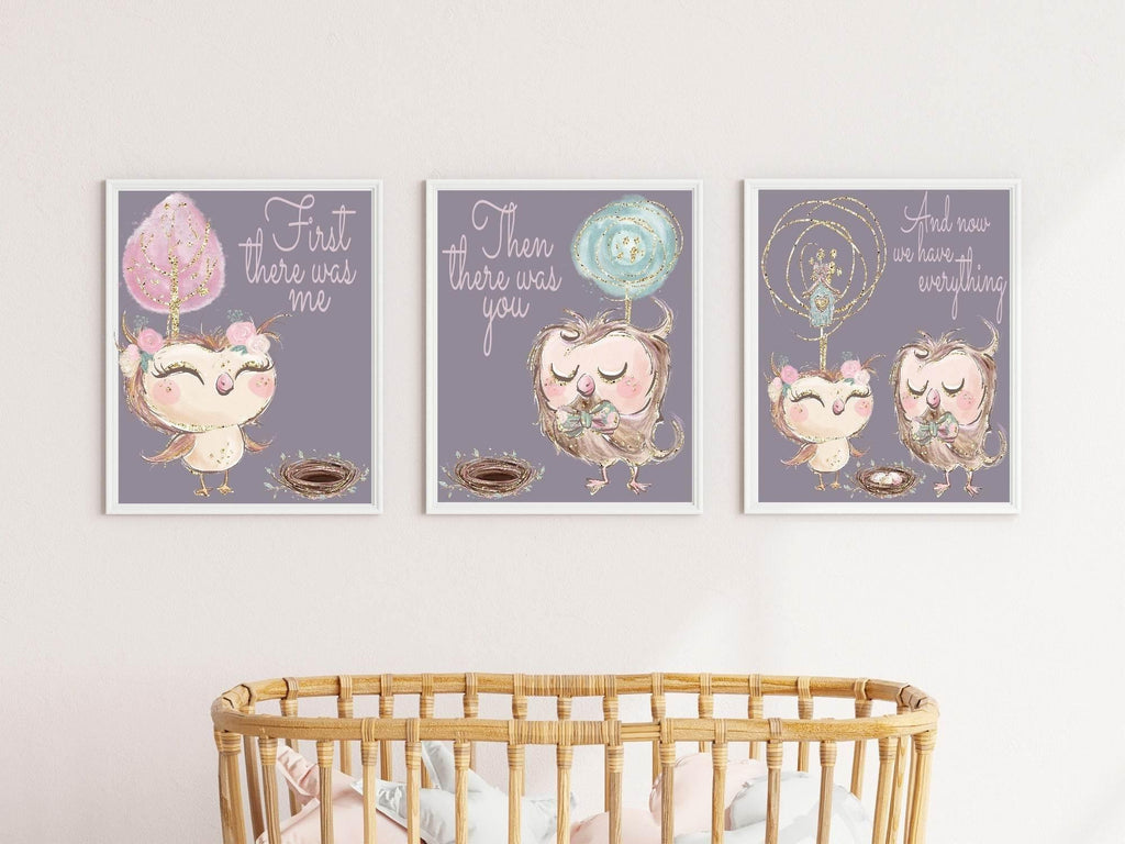 Set Of 3 First There Was Me, Then You, Then Us Prints | Owl | Animal Prints | Nursery Wall Art - Larosier Prints