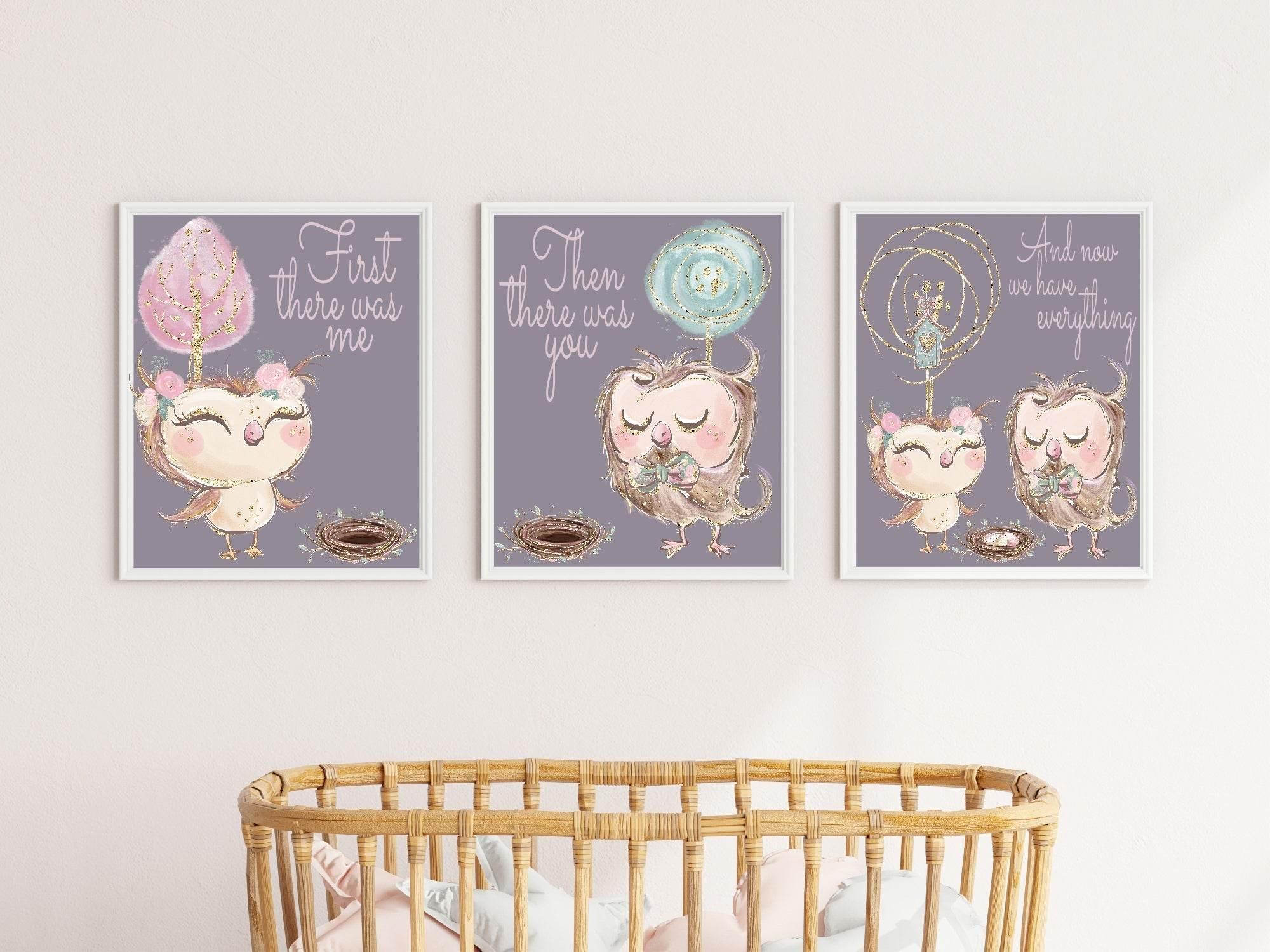 Set Of 3 First There Was Me, Then You, Then Us Prints | Owl | Animal Prints | Nursery Wall Art - Larosier Prints