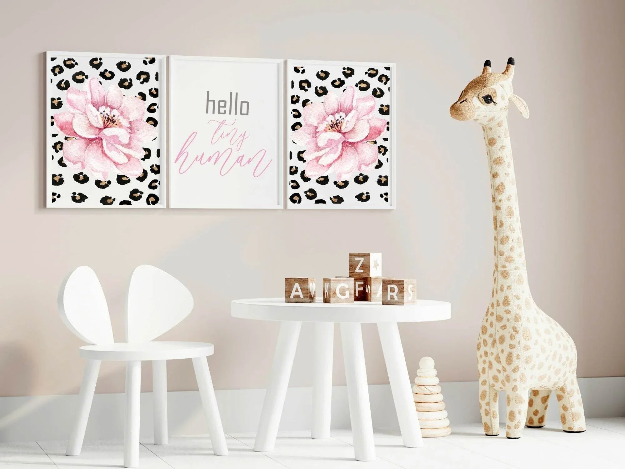 Set Of 3 Floral Leopard Print | Hello Tiny Human Wall Art - Larosier Prints
