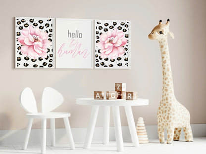 Set Of 3 Floral Leopard Print | Hello Tiny Human Wall Art