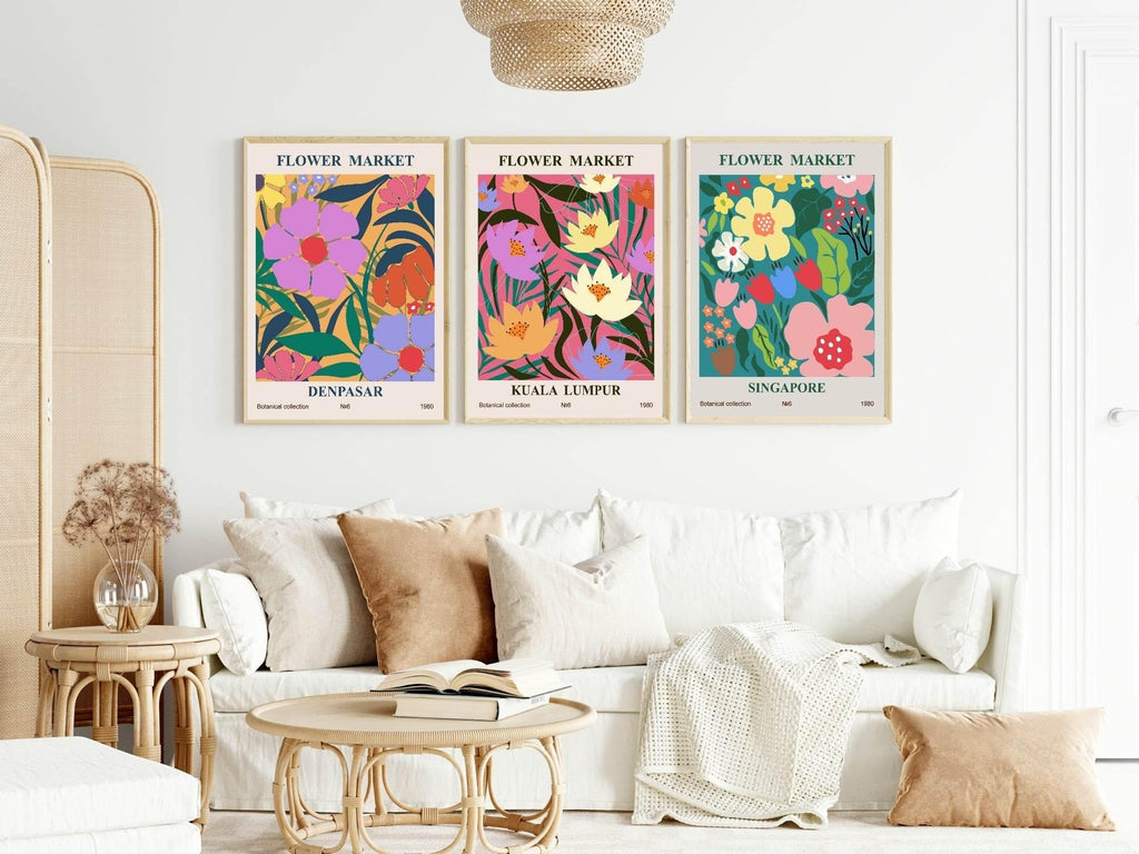Set of 3 Flower Market Prints | Travel Floral Wall Art - Larosier Prints
