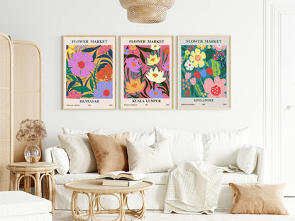 Set of 3 Flower Market Prints | Travel Floral Wall Art