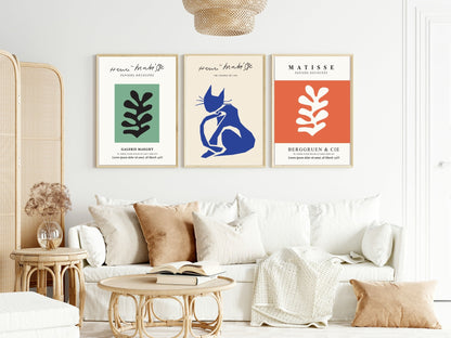 Set of 3 Matisse Abstract Wall Art Prints | Essence Of Life Cat Wall Art