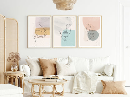 Set Of 3 Modern Abstract Line Art Prints | Watercolour Wall Art