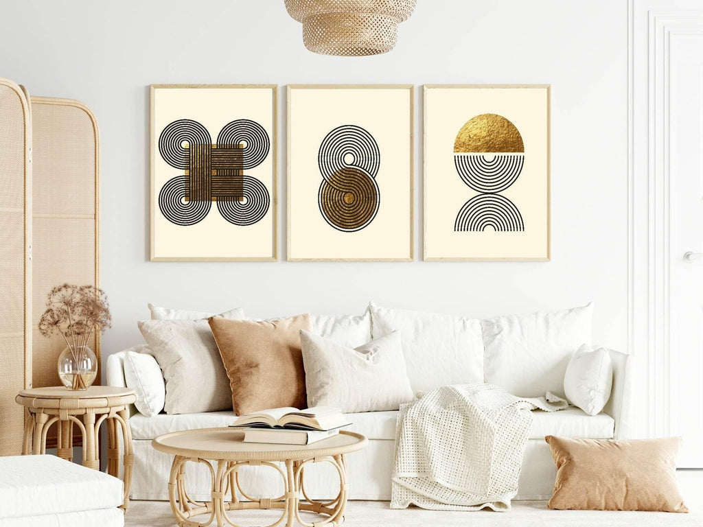 Set Of 3 Modern Black & Gold Prints | Modern Wall Art - Larosier Prints