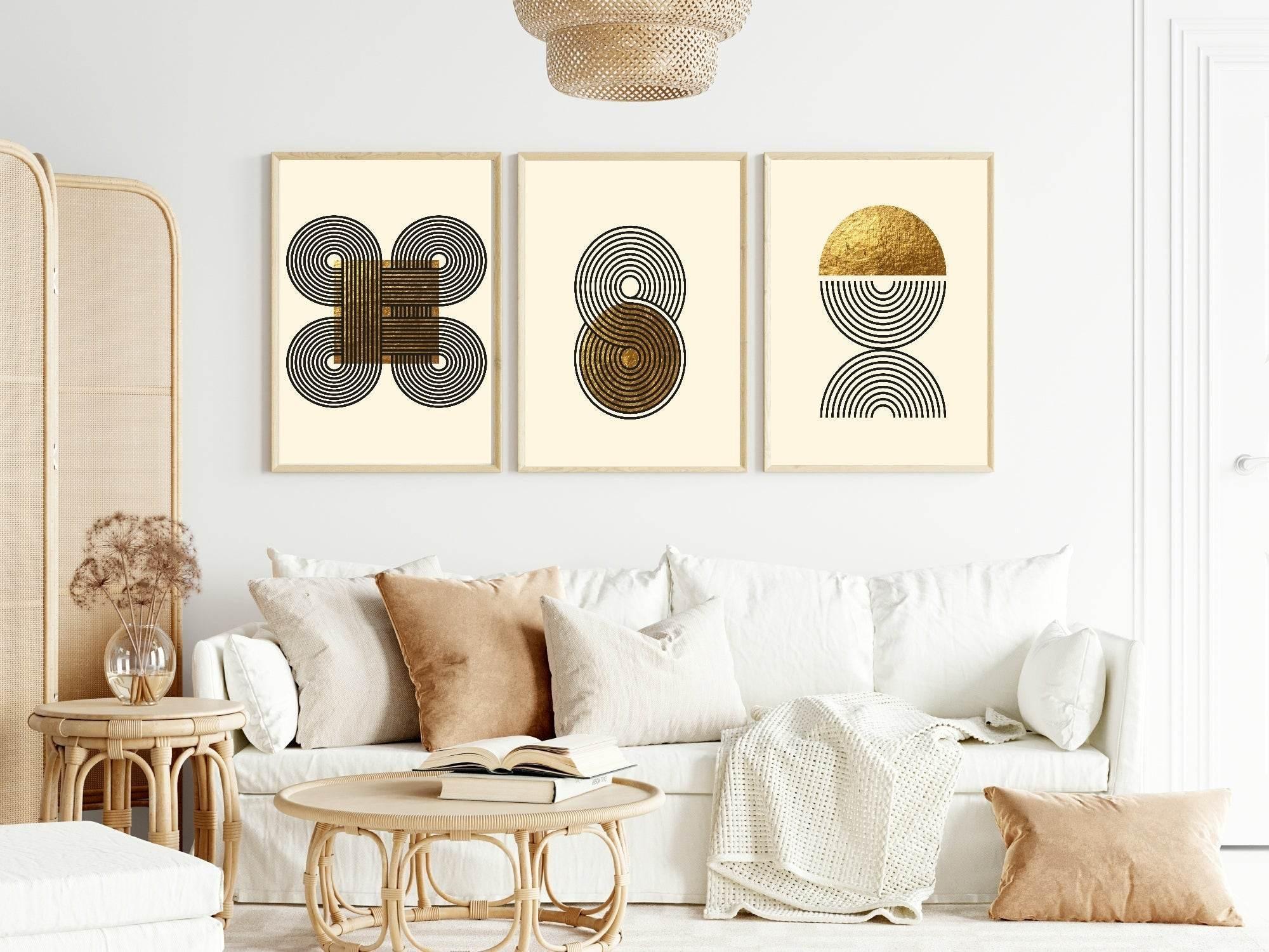 Set Of 3 Modern Black & Gold Prints | Modern Wall Art - Larosier Prints