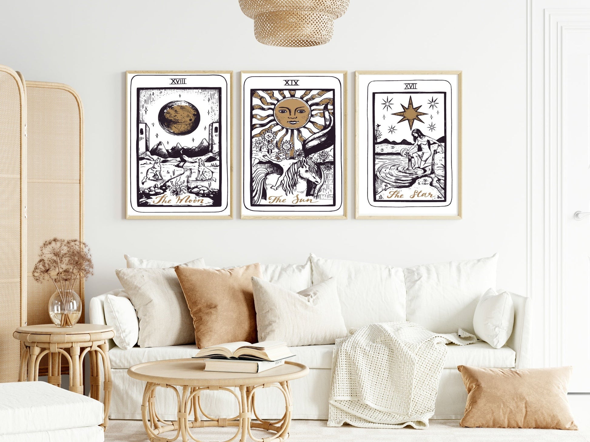 Set Of 3 Tarot Card The Moon, The Sun & The Star Prints | Major Arcarna Wall Art