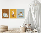 Set Of 3 Vintage Nursery Prints | Bunny Wall Art - Larosier Prints
