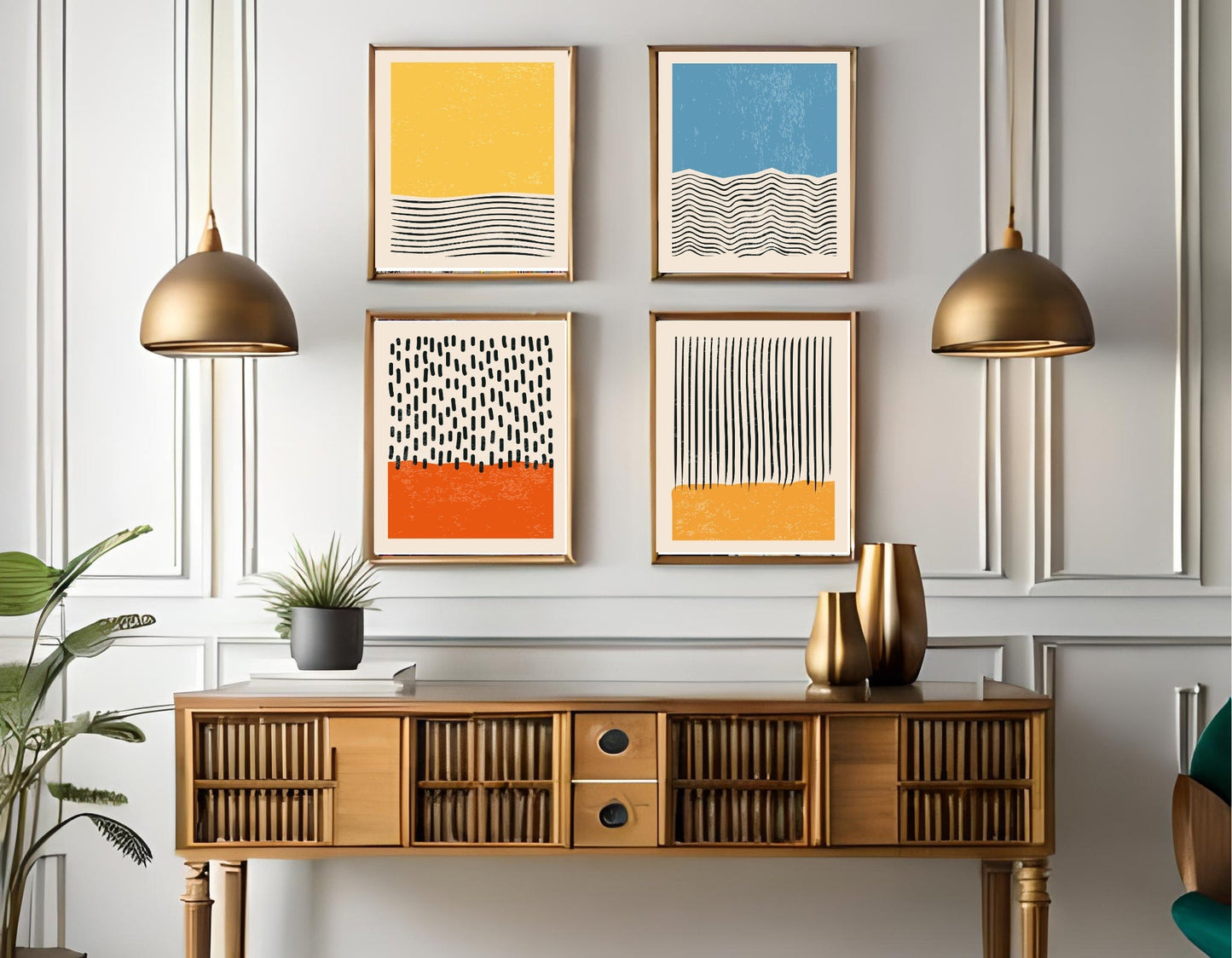 Set Of 4 Abstract Geometric Prints | Bright Modern Wall Art