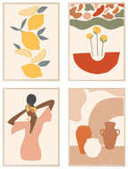 Set of 4 African Inspired Prints | Abstract Lemons Wall Art Set - Larosier Prints