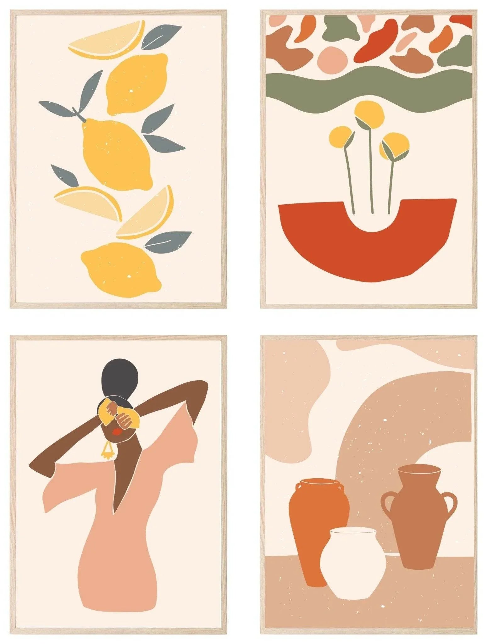 Set of 4 African Inspired Prints | Abstract Lemons Wall Art Set - Larosier Prints