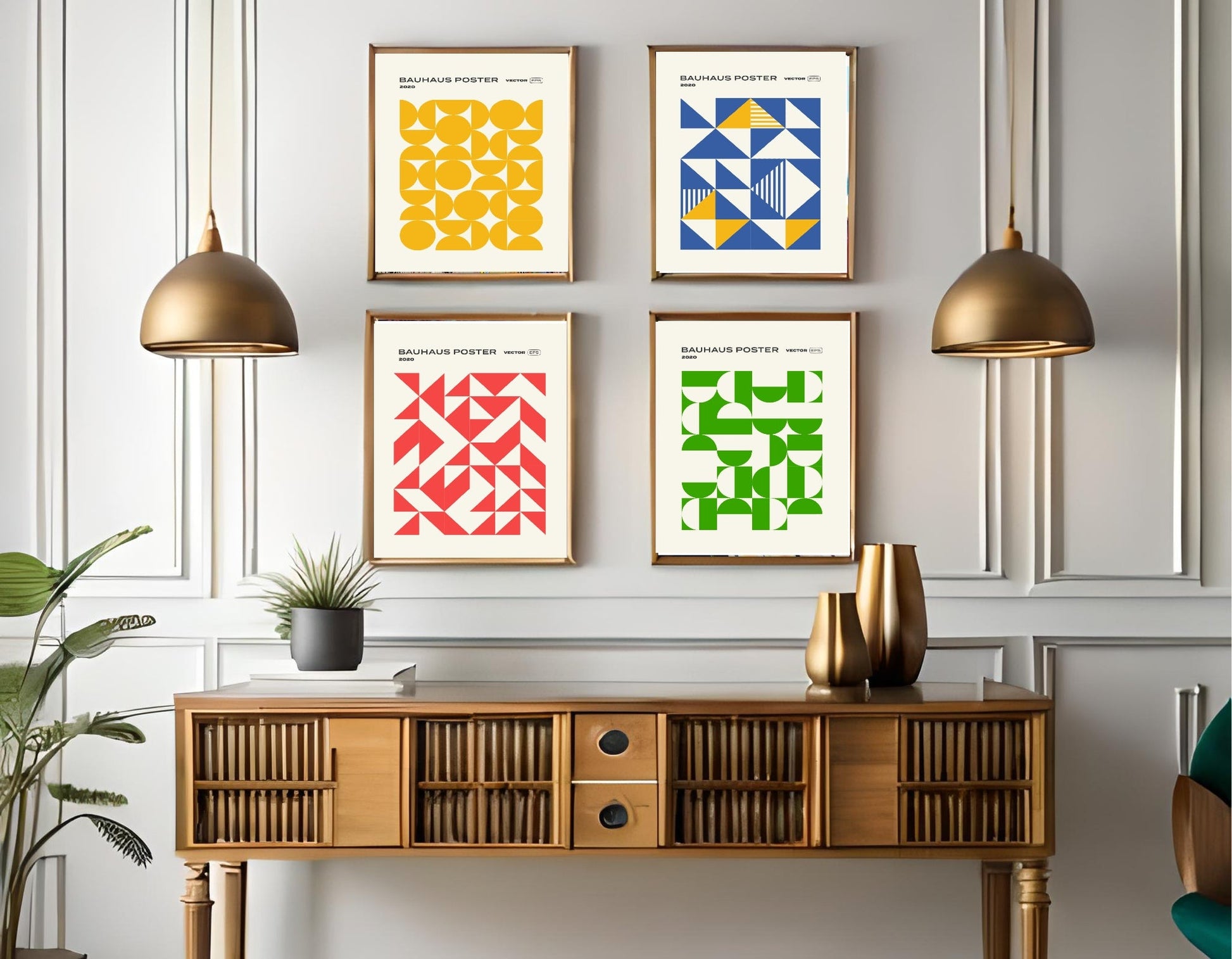 Set Of 4 Bright Bauhaus Inspired Prints | Modern Wall Art