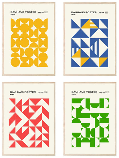 Set Of 4 Bright Bauhaus Inspired Prints | Modern Wall Art